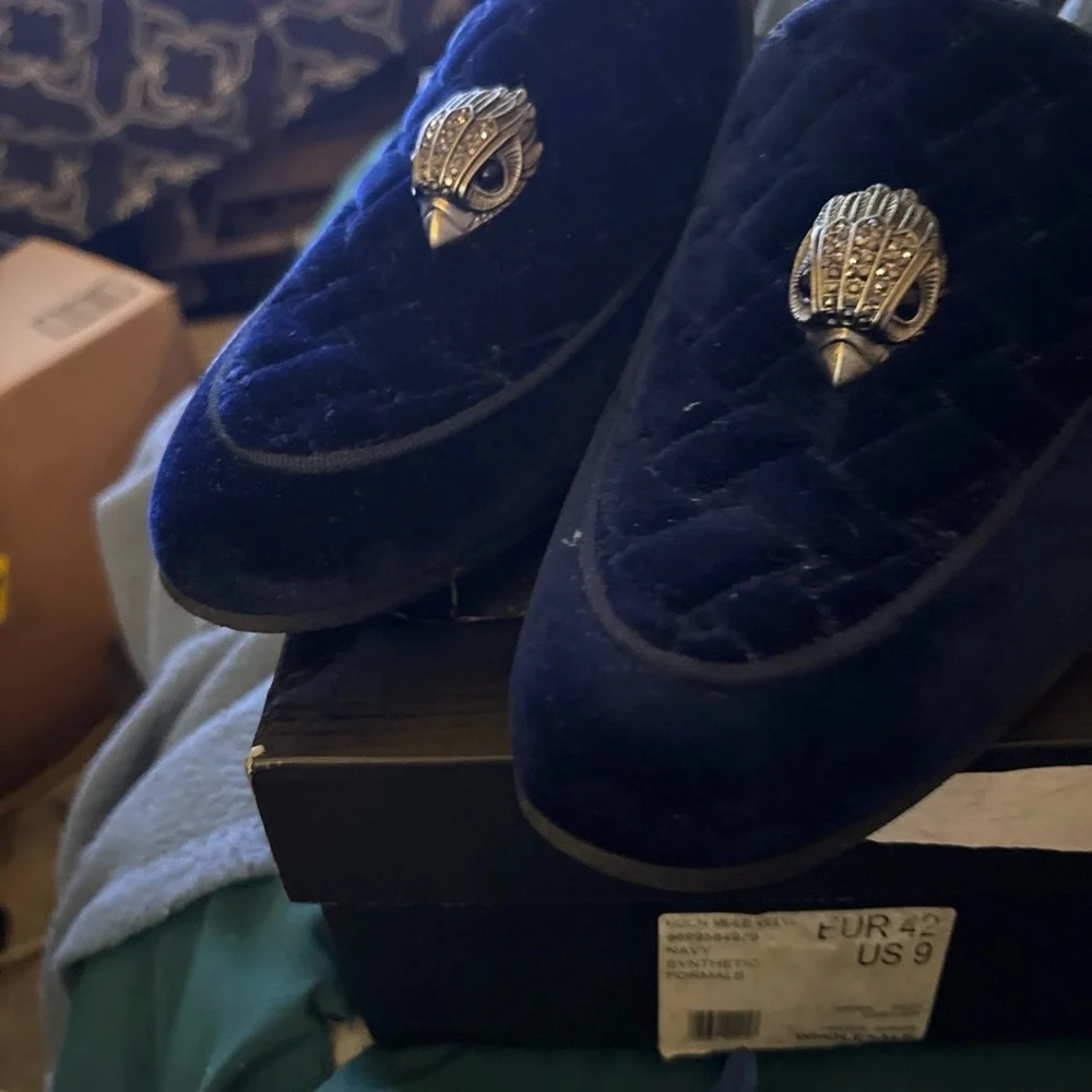 NIB Kurt Geiger Hugh Navy Velvet Mules, Size 9
